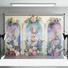 Lofaris Easter Bunny Golden Arch Backdrop Purple Flowers and Spring Rabbit Portrait Background