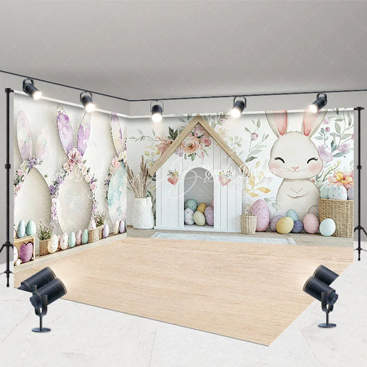 Lofaris Easter Bunny Room Set Backdrop Spring Flowers Rabbit House Photography Background Kids Holiday Photo Prop