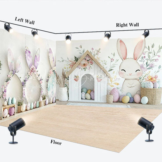 Lofaris Easter Bunny Room Set Backdrop Spring Flowers Rabbit House Photography Background Kids Holiday Photo Prop
