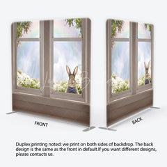 Lofaris Easter Bunny Tension Fabric Backdrop Spring Flowers and Rainbow Window View Background