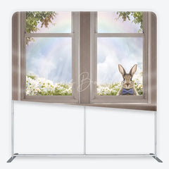 Lofaris Easter Bunny Tension Fabric Backdrop Spring Flowers and Rainbow Window View Background