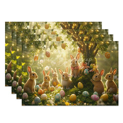 Lofaris Easter Bunny Tree Set of 4 Placemats Hanging Eggs in Forest Sunny Spring Holiday Table Mats