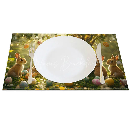 Lofaris Easter Bunny Tree Set of 4 Placemats Hanging Eggs in Forest Sunny Spring Holiday Table Mats