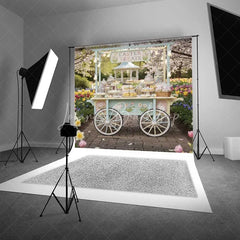 Lofaris Easter Candy Cart Backdrop Spring Garden Sweet Station Background Floral Tulip Treat Wagon Birthday Party Prop
