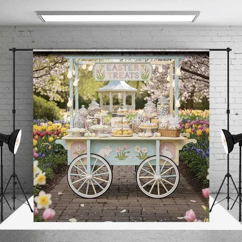 Lofaris Easter Candy Cart Backdrop Spring Garden Sweet Station Background Floral Tulip Treat Wagon Birthday Party Prop