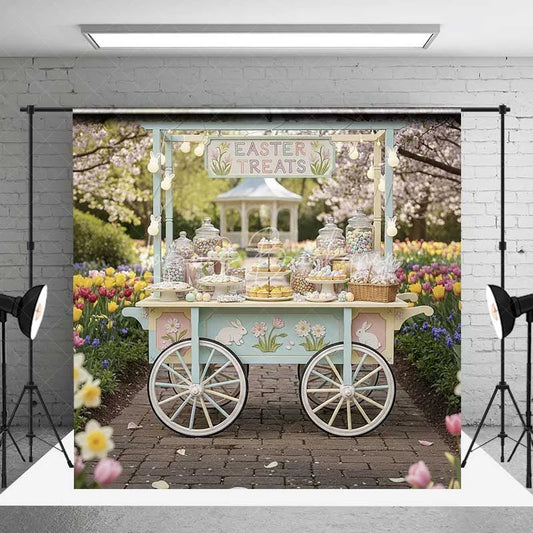 Lofaris Easter Candy Cart Backdrop Spring Garden Sweet Station Background Floral Tulip Treat Wagon Birthday Party Prop