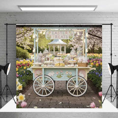 Lofaris Easter Candy Cart Backdrop Spring Garden Sweet Station Background Floral Tulip Treat Wagon Birthday Party Prop