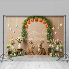 Lofaris Easter Carrot Arch and Bunny Backdrop Spring Garden Egg Hunt Photography Background