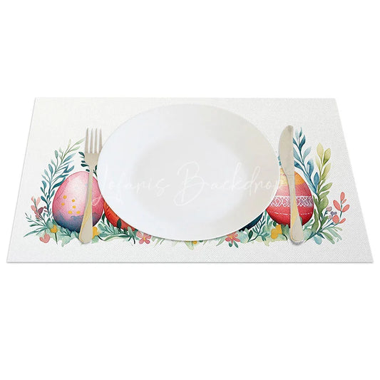 Lofaris Easter Colorful Eggs Set of 4 Placemats Spring Wildflower Grass Table Mats Holiday Kitchen Dining Room Decor