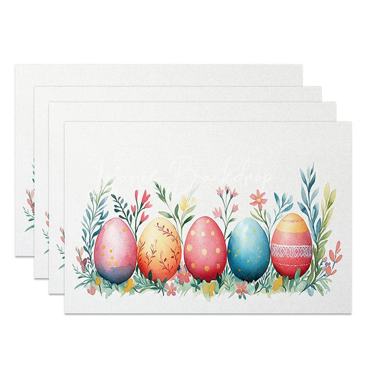 Lofaris Easter Colorful Eggs Set of 4 Placemats Spring Wildflower Grass Table Mats Holiday Kitchen Dining Room Decor