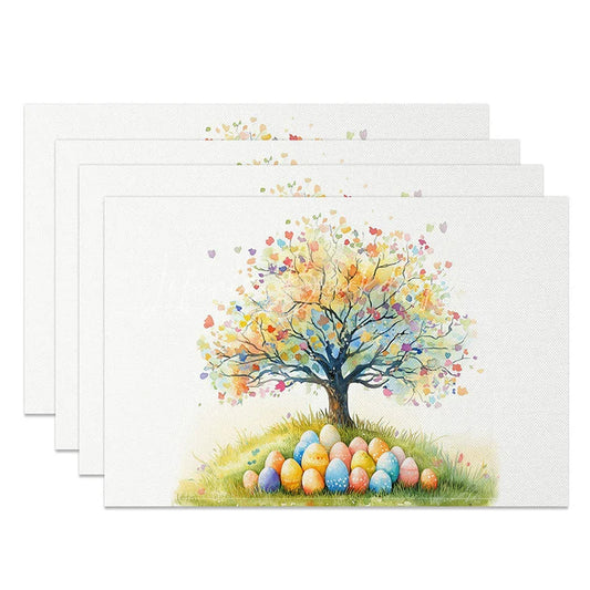 Lofaris Easter Colorful Tree Set of 4 Placemats Rainbow Eggs Heart Leaves Table Mats Spring Holiday Kitchen Decor