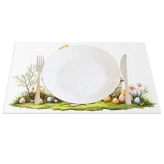 Lofaris Easter Cottage Set of 4 Placemats Watercolor Fairy House with Eggs Spring Holiday Table Mats