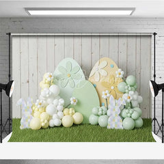 Lofaris Easter Decoration Backdrop Daisy Pattern Eggs Balloon Clouds Photography Background Spring Party