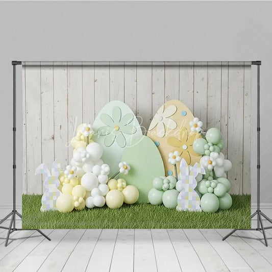 Lofaris Easter Decoration Backdrop Daisy Pattern Eggs Balloon Clouds Photography Background Spring Party