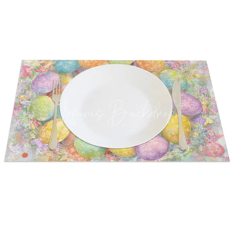 Lofaris Easter Egg Wreath Set of 4 Placemats Cute Grey Bunny Colorful Spring Floral Table Mats for Party