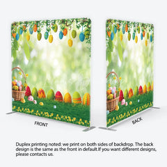 Lofaris Easter Eggs in Basket on Green Grass Backdrop Spring Garden Hanging Decor Tension Fabric