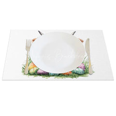 Lofaris Easter Highland Cow Set of 4 Placemats Spring Grass Chick Eggs Table Mats Farmhouse Kitchen Dining Room Decoration