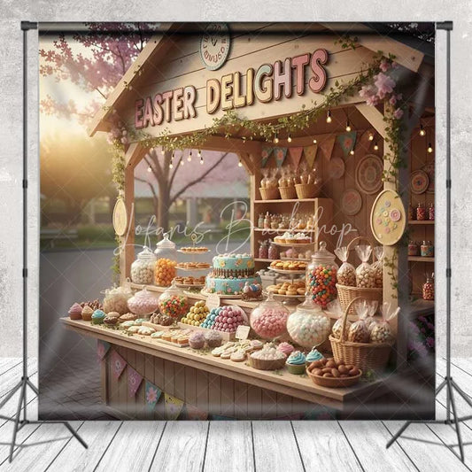 Lofaris Easter Market Stand Backdrop Spring Delights Stall Background Outdoor Floral Sweet Treat Birthday Party Photo Prop