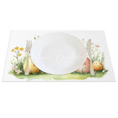 Lofaris Easter Mushroom House Set of 4 Placemats Fantasy Cottage with Eggs Spring Garden Table Mats