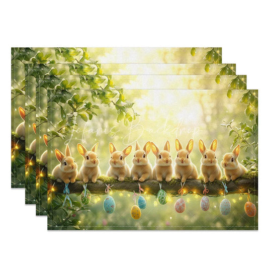 Lofaris Easter Rabbits on Branch Set of 4 Placemats Hanging Eggs Green Spring Holiday Table Mats Decor