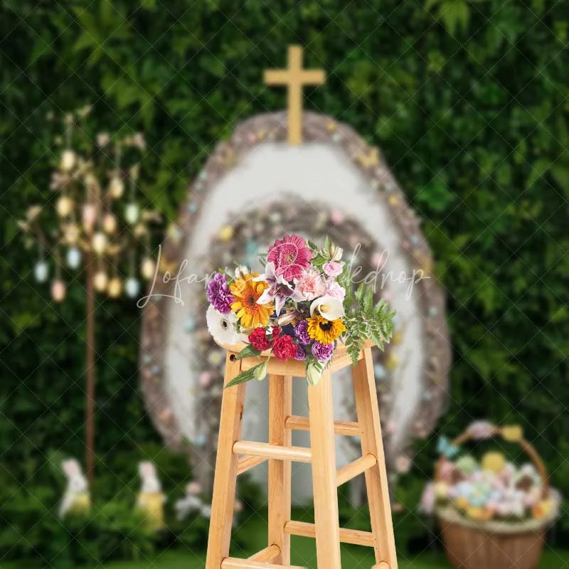 Lofaris Easter Resurrection Backdrop Cross Wooden Arch Greenery Background Spring Religious Christian Church Photography Prop