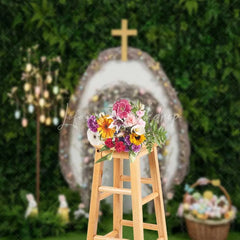 Lofaris Easter Resurrection Backdrop Cross Wooden Arch Greenery Background Spring Religious Christian Church Photography Prop