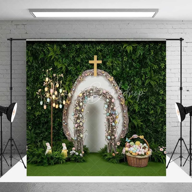 Lofaris Easter Resurrection Backdrop Cross Wooden Arch Greenery Background Spring Religious Christian Church Photography Prop
