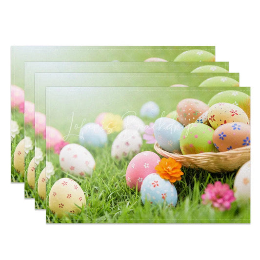Lofaris Easter Set of 4 Placemats Basket Painted Eggs Spring Green Grass Lawn Dining Table Mats
