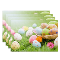 Lofaris Easter Set of 4 Placemats Basket Painted Eggs Spring Green Grass Lawn Dining Table Mats