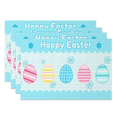 Lofaris Easter Set of 4 Placemats Blue Grid Pattern Eggs Happy School Theme Dining Table Mats