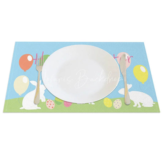 Lofaris Easter Set of 4 Placemats Blue Sky Bunny Silhouettes Happy Balloons Grass Dining Table Mats