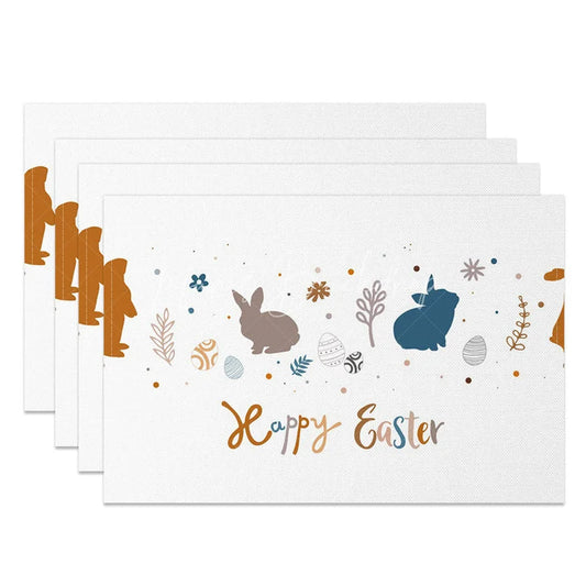 Lofaris Easter Set of 4 Placemats Boho Bunny Silhouette Minimalist Happy Neutral Dining Table Mats
