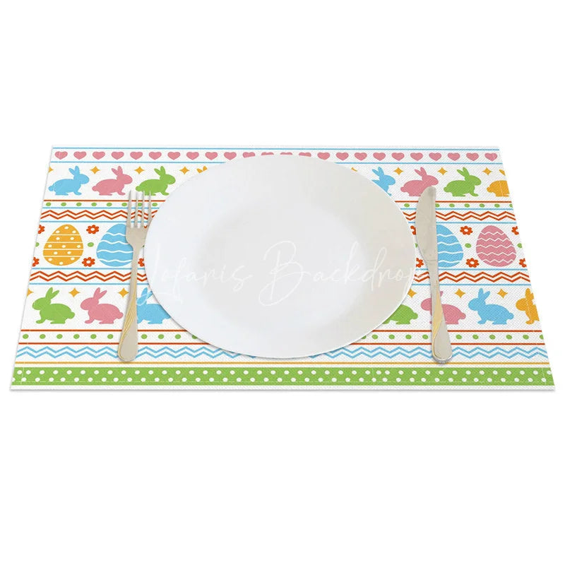 Lofaris Easter Set of 4 Placemats Colorful Bunny Egg Stripes Geometric Pattern Spring Dining Table Mats