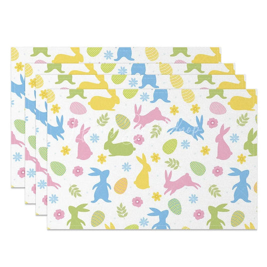 Lofaris Easter Set of 4 Placemats Colorful Bunny Silhouette Pattern Pastel Eggs White Background Dining Table Mats