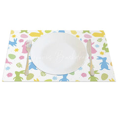 Lofaris Easter Set of 4 Placemats Colorful Bunny Silhouette Pattern Pastel Eggs White Background Dining Table Mats