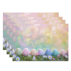 Lofaris Easter Set of 4 Placemats Colorful Eggs in Grass Dreamy Bokeh Spring Light Dining Table Mats