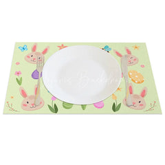 Lofaris Easter Set of 4 Placemats Cute Bunny Faces and Bees Happy Green Spring Dining Table Mats