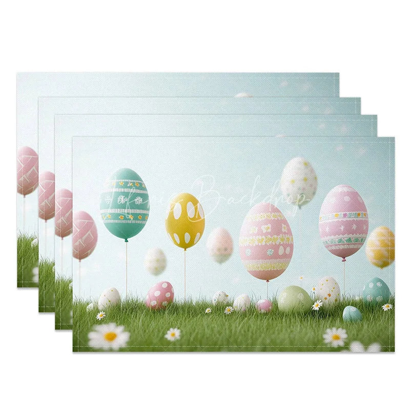 Lofaris Easter Set of 4 Placemats Floating Egg Balloons Blue Sky Grass Spring Dining Table Mats