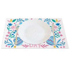 Lofaris Easter Set of 4 Placemats Floral Bunny Face Wreath Spring Happy Day Dining Table Mats