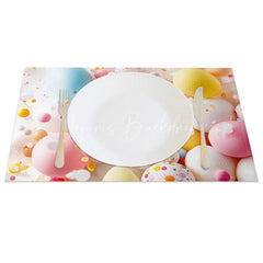 Lofaris Easter Set of 4 Placemats Fluffy White Bunny Balloons Happy Spring Confetti Colorful Dining Table Mats