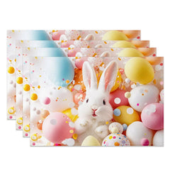 Lofaris Easter Set of 4 Placemats Fluffy White Bunny Balloons Happy Spring Confetti Colorful Dining Table Mats