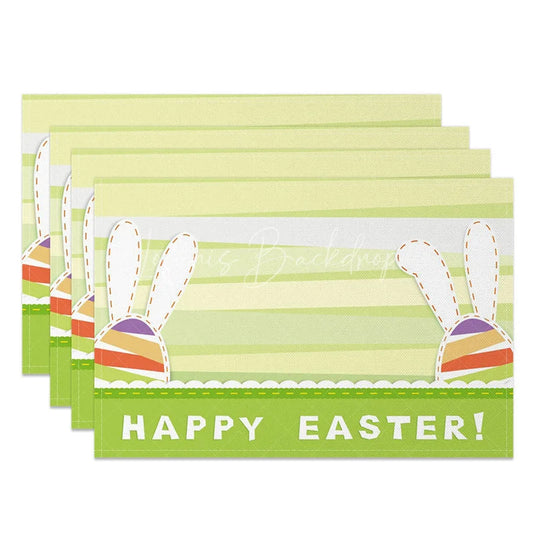 Lofaris Easter Set of 4 Placemats Green Stripes Bunny Ears Happy Cutout Design Dining Table Mats