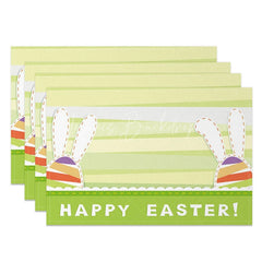 Lofaris Easter Set of 4 Placemats Green Stripes Bunny Ears Happy Cutout Design Dining Table Mats