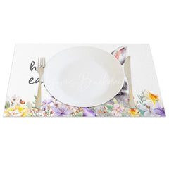 Lofaris Easter Set of 4 Placemats Grey Bunny Portrait Happy Purple Floral Dining Table Mats