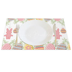 Lofaris Easter Set of 4 Placemats Hanging Gingham Bunnies Colorful Eggs Greenery Border Dining Table Mats