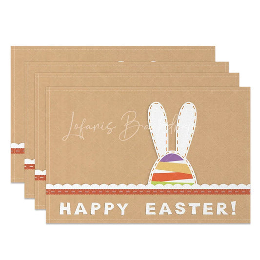 Lofaris Easter Set of 4 Placemats Kraft Paper Texture Bunny Ears White Lace Happy Dining Table Mats