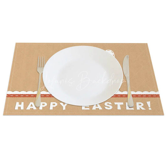 Lofaris Easter Set of 4 Placemats Kraft Paper Texture Bunny Ears White Lace Happy Dining Table Mats