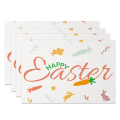Lofaris Easter Set of 4 Placemats Minimalist Carrots and Bunnies Happy White Simple Dining Table Mats