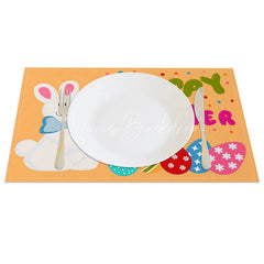 Lofaris Easter Set of 4 Placemats Orange Background White Bunny Happy Colorful Eggs Dining Table Mats