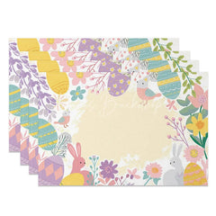 Lofaris Easter Set of 4 Placemats Pastel Bunnies and Birds Spring Floral Illustration Dining Table Mats